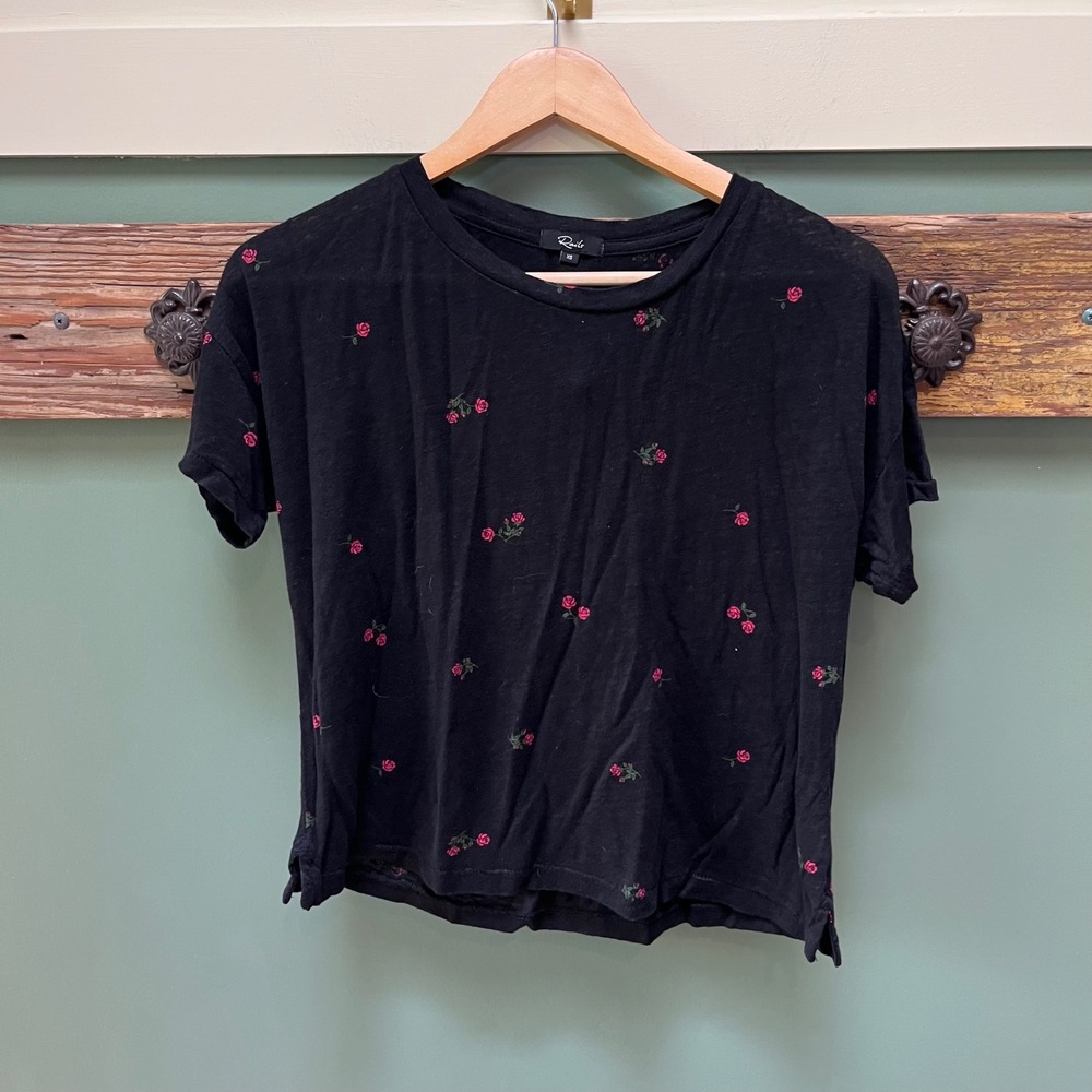 Rails‎ Roman Black Roses Linen Blend Floral T-Shirt XS